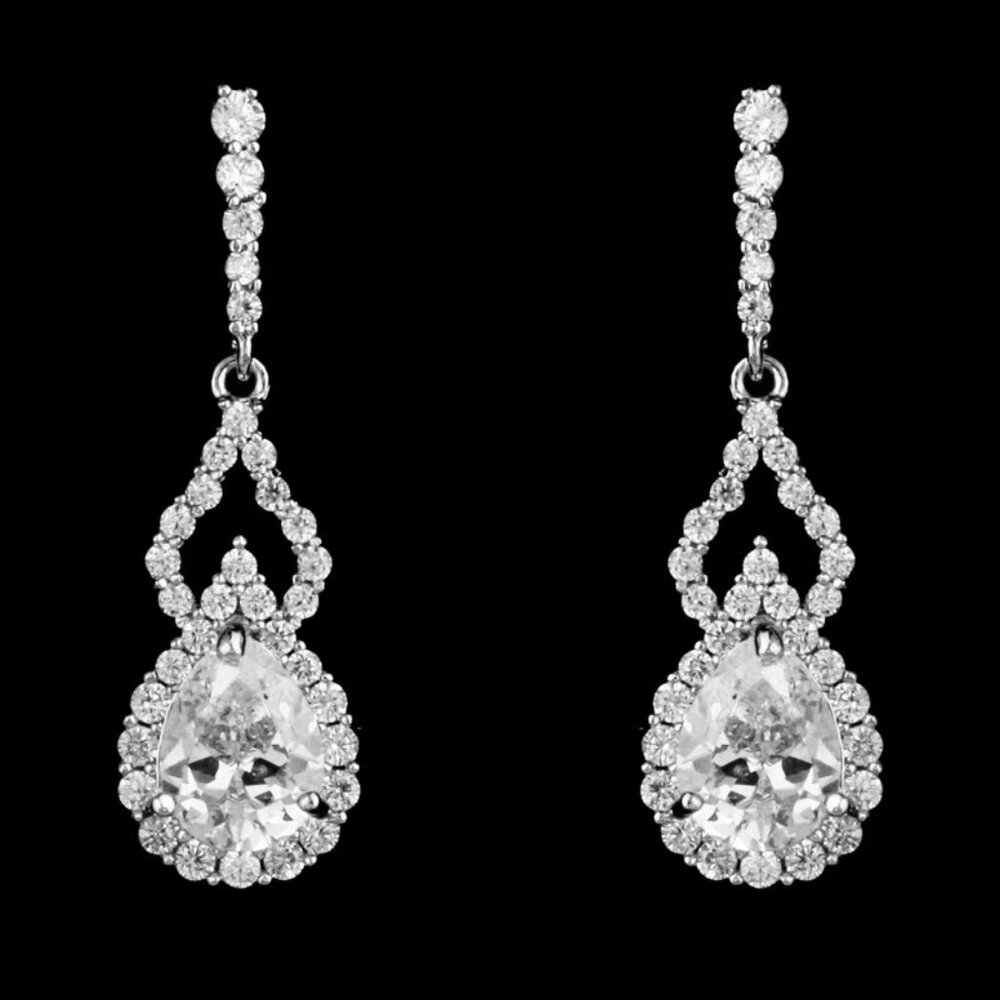 Pear Halo Cubic Zirconia Dangle Earrings